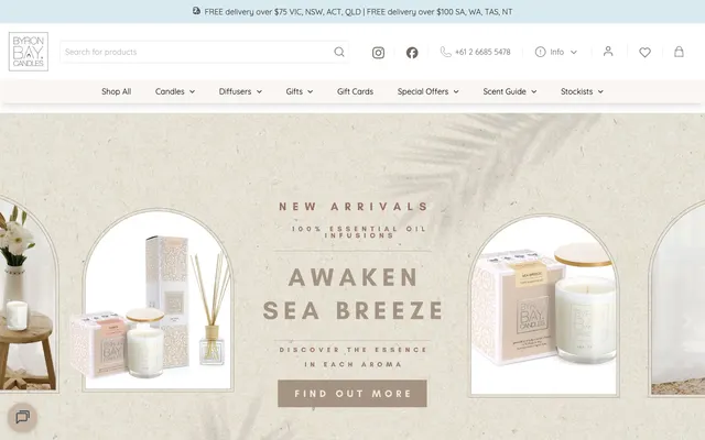 Screenshot of Byron Bay Candles